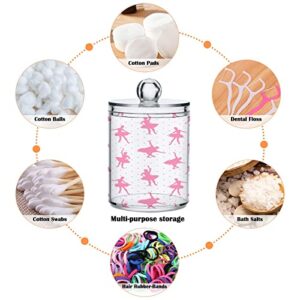 KEEPREAL Pink Ballerina Qtip Holder Dispenser with Lids, 4PCS Plastic Food Storage Canisters, Apothecary Jar Containers for Vanity Organizer Storage