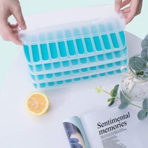 Ice Cube Tray with Lid,Ice Trays,Silicone Ice Cube Tray,Pop Out Ice Cube Tray,Reusable Ice Stick Tray,BPA Free, for Whiskey, Cocktail, Stackable Flexible Ice Molds,Dishwasher Safe (blue , pack of 1)