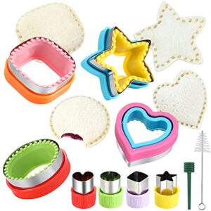 10pcs stainless steel sandwich cutter and sealer set for kids, star & heart & circle & square shape food cutters,cookie cutters vegetable fruit bread biscuit cutters for kids lunch and bento box