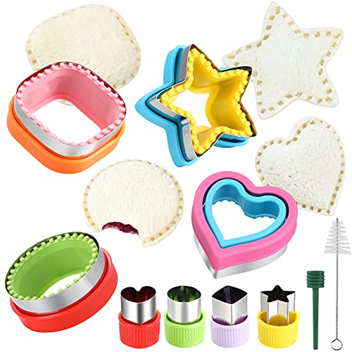 10pcs Stainless Steel Sandwich Cutter and Sealer Set for Kids, Star & Heart & Circle & Square Shape food Cutters,Cookie Cutters Vegetable Fruit Bread Biscuit Cutters for Kids Lunch and Bento Box