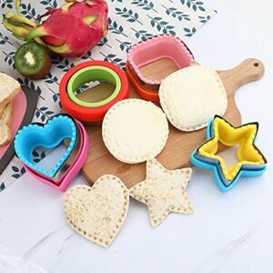 10pcs Stainless Steel Sandwich Cutter and Sealer Set for Kids, Star & Heart & Circle & Square Shape food Cutters,Cookie Cutters Vegetable Fruit Bread Biscuit Cutters for Kids Lunch and Bento Box