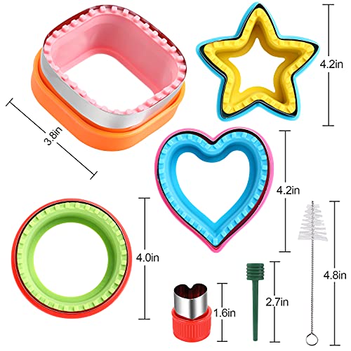 10pcs Stainless Steel Sandwich Cutter and Sealer Set for Kids, Star & Heart & Circle & Square Shape food Cutters,Cookie Cutters Vegetable Fruit Bread Biscuit Cutters for Kids Lunch and Bento Box