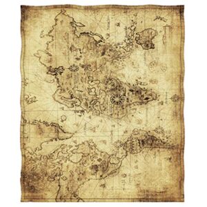 goodbath map throw blanket,vintage world map fleece blanket for couch sofa bed travelling, 80 x 58 inch