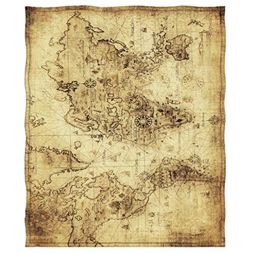 Goodbath Map Throw Blanket,Vintage World Map Fleece Blanket for Couch Sofa Bed Travelling, 80 x 58 Inch