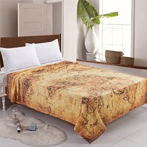 Goodbath Map Throw Blanket,Vintage World Map Fleece Blanket for Couch Sofa Bed Travelling, 80 x 58 Inch