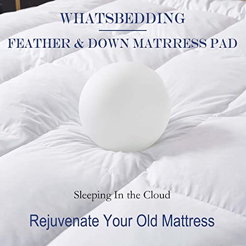 WhatsBedding 5 Inch Goose Down and Feather Bed, Luxury Extra Thick Mattress Topper King Size, Hotel Collection 1900 GSM Overfilled Pillow Top, Hand Made 1200TC Egyptian Cotton Fabric, 78x80 Inch