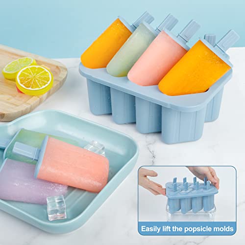 Korlon Popsicle Molds, 8 Cavity Popsicle Maker Molds Set, Homemade Ice Popsicles Molds for Kids with Sticks & Brush & Funnel for Making Yogurt Juice Smoothies