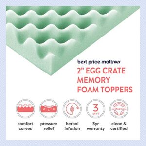 Best Price Mattress 2 Inch Egg Crate Memory Foam Mattress Topper with Calming Aloe Infusion, CertiPUR-US Certified, Twin XL,Green