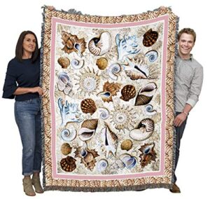 pure country weavers seashells blanket by elena vladykina - coastal ocean beach gift tapestry throw woven from cotton - made in the usa (72x54)