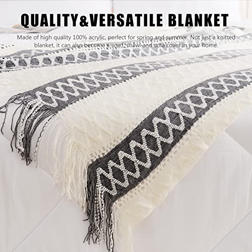 Quinnsus Knit Throw Blanket for Bed, Soft Lightweight Decorative Bed Throw Blankets, Jacquard Textured Boho Summer Throw Blanket with Tassels for Bed, Sofa and Living Room (Grey, 50 x 60 inches)