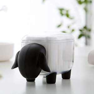 Cute Cartoon Sheep Shape Cotton Swab Makeup Cotton Storage Box Canister Holder Container Organizer for Bathroom Living Room (Black)