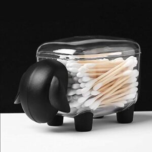 Cute Cartoon Sheep Shape Cotton Swab Makeup Cotton Storage Box Canister Holder Container Organizer for Bathroom Living Room (Black)