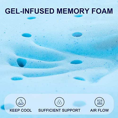 subrtex 2 Inch Memory Foam Mattress Topper Ventilated Gel Infused Bed Foam Topper, CertiPUR-US Certified, Queen, Blue