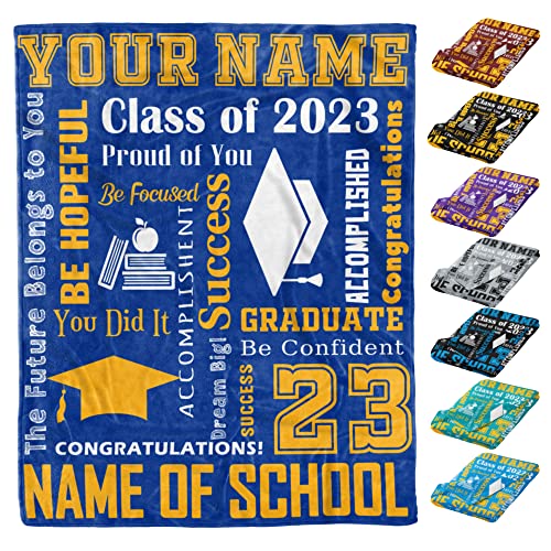 YESCUSTOM Personalized Graduation Blankets with Name Class of 2023 Custom Graduates Throw Blanket Made in USA Customized Graduation Gifts for Seniors Her Him Boys Girls Men Women