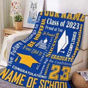 YESCUSTOM Personalized Graduation Blankets with Name Class of 2023 Custom Graduates Throw Blanket Made in USA Customized Graduation Gifts for Seniors Her Him Boys Girls Men Women