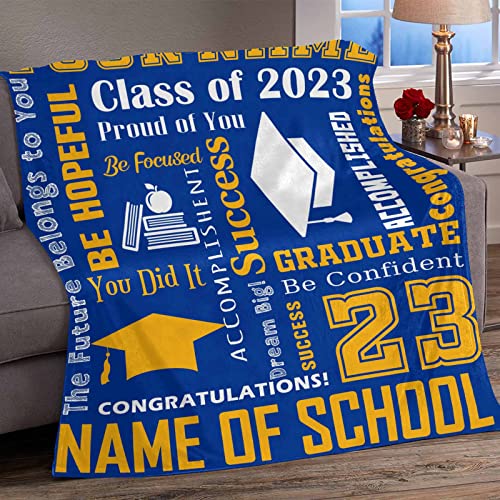 YESCUSTOM Personalized Graduation Blankets with Name Class of 2023 Custom Graduates Throw Blanket Made in USA Customized Graduation Gifts for Seniors Her Him Boys Girls Men Women