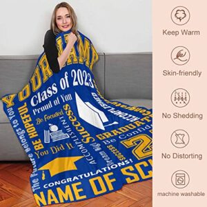 YESCUSTOM Personalized Graduation Blankets with Name Class of 2023 Custom Graduates Throw Blanket Made in USA Customized Graduation Gifts for Seniors Her Him Boys Girls Men Women
