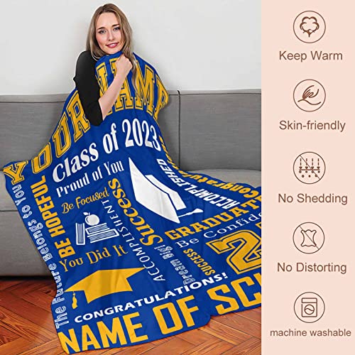 YESCUSTOM Personalized Graduation Blankets with Name Class of 2023 Custom Graduates Throw Blanket Made in USA Customized Graduation Gifts for Seniors Her Him Boys Girls Men Women