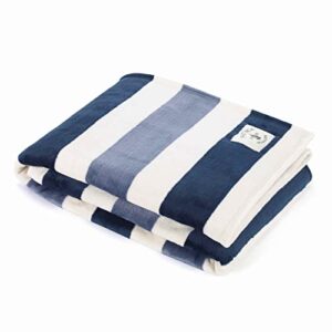 nautica - throw blanket, super soft & cozy fleece bedding, stylish home decor, dorm room essentials (awning stripe blue, throw)