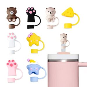 8pcs straw cover for stanley cup, silicone straw covers cap,cute cartoon dust-proof reusable drinking straw tips protector for stanley cup or 12mm drinking straws plug decoration (mixed style)
