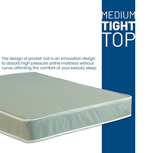 Treaton Pressure Relieving & Cooling High Density Foam Twin Mattress - 9-inch Water Proof Vinyl Medium Firm Tight Top Pocketed Coil Rolled Hybrid Mattres - Bed in Box, Green