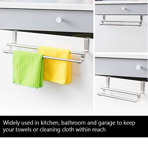 Hztyyier Towel Bar Stainless Steel Double Layers Telescopic Towel Holder Rack for Hanging on Cabinet and Drawers, Thickness Less Than 0.79 Inch