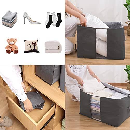 90L Storage Bags,6 Pack Clothes Storage Bag,Containers Foldable Blanket Storage Bags with Reinforced Handles And 2 Sturdy Zipper, Storage Containers for Clothing, Blanket, Comforters, Toys, Bedding (grey)