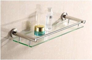 bathroomsjoy bathroom glass shelf tempered glass shelf with rail wall mounted, stainless steel chrome finished