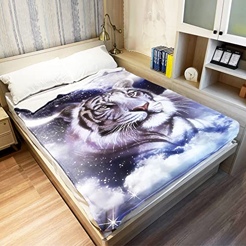 HommomH 60"x80" Blue Moon Tiger Blanket Soft Fluffy Fleece Throw for Couch Sofa Bed