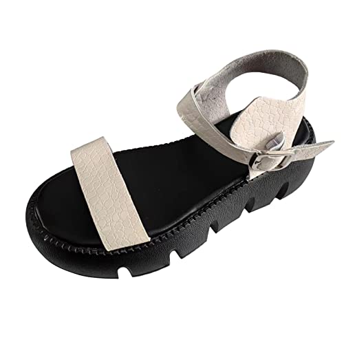 Earth Spirit Sandals for Women Size 91/2 Ladies Fashion Summer Solid Leather Open Toe Buckle Thick Sole Sandals (White, 6.5)