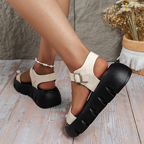 Earth Spirit Sandals for Women Size 91/2 Ladies Fashion Summer Solid Leather Open Toe Buckle Thick Sole Sandals (White, 6.5)