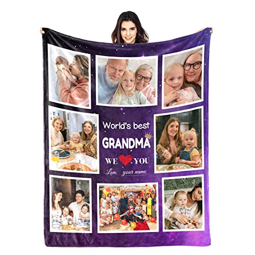 Grandma Gifts Blanket Mothers Day Custom Blankets with Photos Best Grandma Personalized Picture Blanket Customized Blankets with Photo Collage Throw Birthday Gift for Grandma Nana From Grandkids