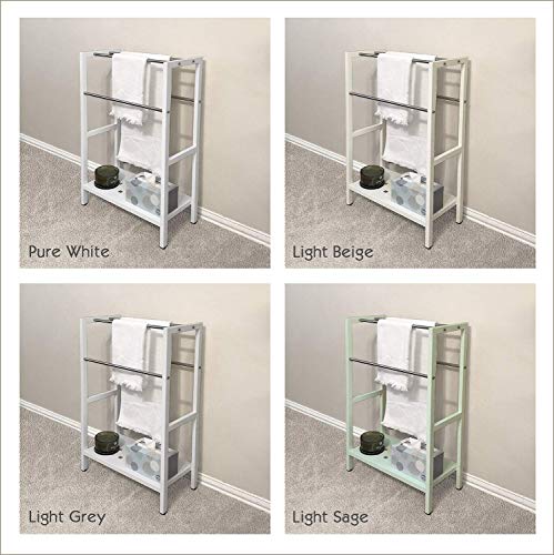 Asta Freestanding 4-Bar Towel Rack with Stainless Steel Towel Bars and Storage Shelf. Powder-Coated Metal Organizer with Adjustable TPR Levelers for Bath, Towels and Much More. B501 (Light Sage)