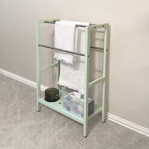 Asta Freestanding 4-Bar Towel Rack with Stainless Steel Towel Bars and Storage Shelf. Powder-Coated Metal Organizer with Adjustable TPR Levelers for Bath, Towels and Much More. B501 (Light Sage)