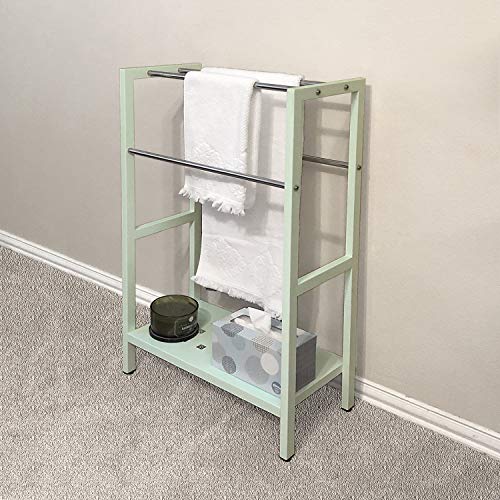 Asta Freestanding 4-Bar Towel Rack with Stainless Steel Towel Bars and Storage Shelf. Powder-Coated Metal Organizer with Adjustable TPR Levelers for Bath, Towels and Much More. B501 (Light Sage)