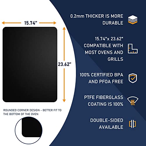 Oven Liners for Bottom of Oven - 2 Pack Best Rounded Corners Non-Stick Teflon Oven Liners Mat for the bottom of Convection, Electric, Gas, Toaster and Microwave Ovens 15.74"x 23.62"