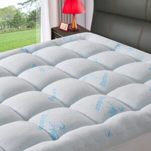 keltaro extra thick bamboo mattress topper king size bed,cooling mattress pad cover plush soft noiseless down alternative fill,with 8-21" deep pocket