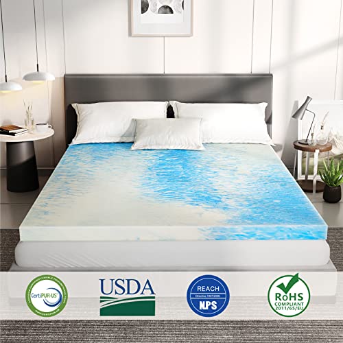 Airensky 2 Inch Twin Memory Foam Mattress Topper, Cooling Gel Ventilated Design for Pressure Relief, CertiPUR-US Certified