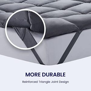 SLEEP ZONE Full Size Cooling Mattress Topper Quilted Fitted Mattress Pad Cover Soft Fluffy Down Alternative Pillow Top Bed Topper Deep Pocket 8-21 Inch (Grey, Full)