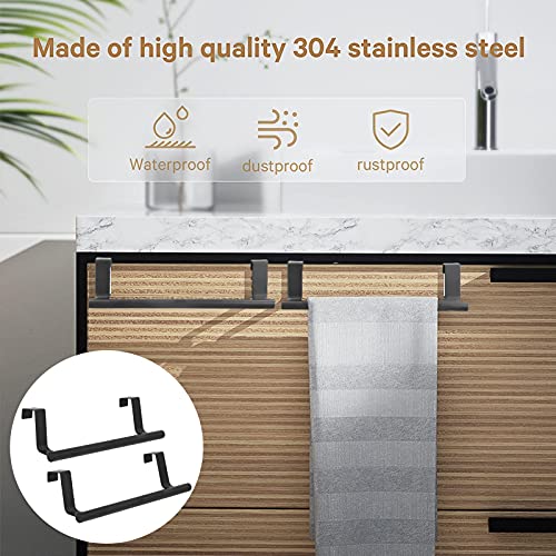 2PCS Over The Door Towel Rack, Black Hangable Towel Holders, 430 Stainless Steel Towel Rack, Punch Free Nail Free Cabinet Door Towel Rack, Kitchen Over Cabinet Towel Bar for Home Hotel(23cm)