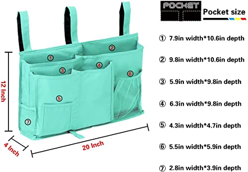 FUNYU Bedside Storage Caddy, Hanging Storage Organizer Bag with 8 Pockets for Bunk Dorm Rooms, Hospital Bed Rails, Baby Bed, Camp (Green)