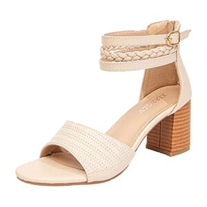 Lace up Sandals for Women Sexy Sandals Summer Versatile Thick Heel Square Heel Non Slip Buckle Strap Shoes (White, 6.5)