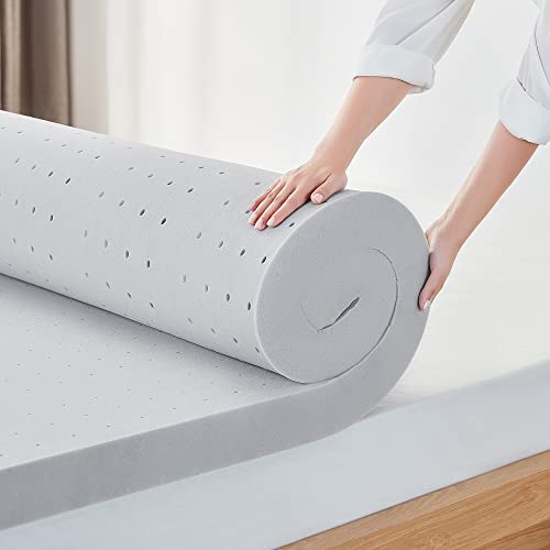 LINSY LIVING Memory Foam Mattress Topper Full, 3-inch Bamboo Charcoal Memory Foam Mattress Pad, Cooling Mattress Topper with Ventilated Design, Bed Topper Full Size, CertiPUR-US Certified