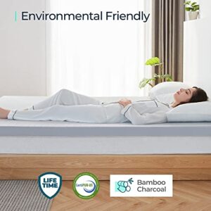 LINSY LIVING Memory Foam Mattress Topper Full, 3-inch Bamboo Charcoal Memory Foam Mattress Pad, Cooling Mattress Topper with Ventilated Design, Bed Topper Full Size, CertiPUR-US Certified