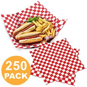 Deli Paper Sheets Sandwich Wrap Paper - 12x12" Food Wrapping Grease Resistant Checkered Liner Papers, Perfect for Restaurants, Barbecues, Picnics, Parties, Kids Meals, Outdoors - 250 Sheets