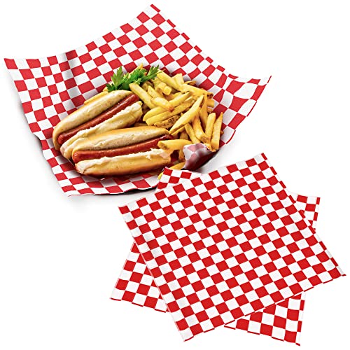 Deli Paper Sheets Sandwich Wrap Paper - 12x12" Food Wrapping Grease Resistant Checkered Liner Papers, Perfect for Restaurants, Barbecues, Picnics, Parties, Kids Meals, Outdoors - 250 Sheets