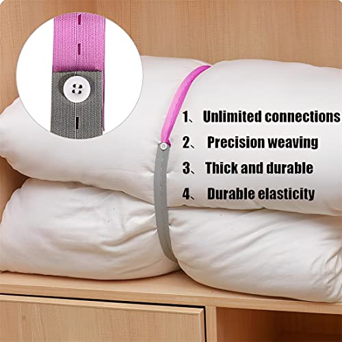 Elastic Band with Buttonholes, 30Pcs Closet Organizer for Bed Sheet, Clothes Organization System for Drawer, Blanket Storage Band, Wardrobe Space Saver for Bedding Comforter Sweater Towel (30PCS)