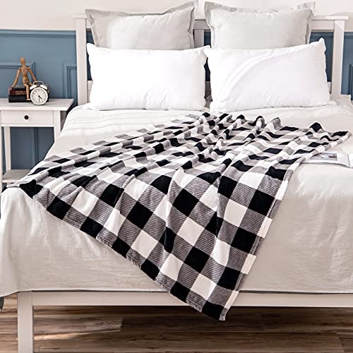 MIULEE Buffalo Plaid Fleece Throw Blanket for Sofa Couch Bed, Black and White Checkered Decor, Super Soft Lightweight Cozy Warm Fuzzy Geometric Microfiber Flannel Blanket for All Seasons, 50" X 60"