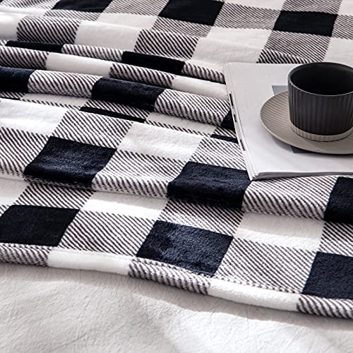 MIULEE Buffalo Plaid Fleece Throw Blanket for Sofa Couch Bed, Black and White Checkered Decor, Super Soft Lightweight Cozy Warm Fuzzy Geometric Microfiber Flannel Blanket for All Seasons, 50" X 60"