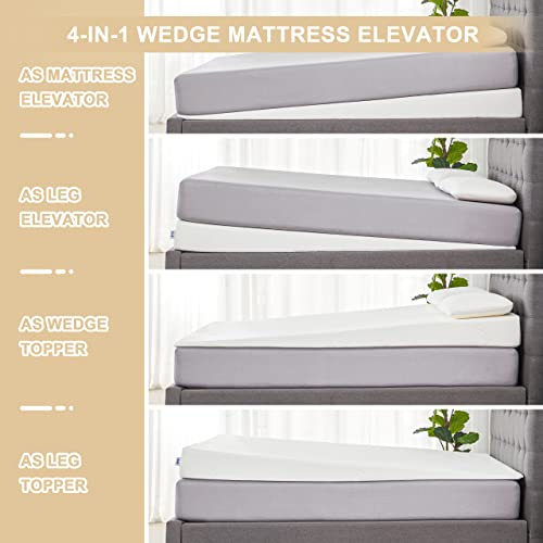 Lazyzizi Wedge Mattress Elevator 7-Inch Inclined Mattress Topper for Acid Reflux, GERD, Neck & Back Pain, Snoring, Under Bed Wedge Mattress with Washable Cover & Non-Slip Bottom for Bedroom, Queen